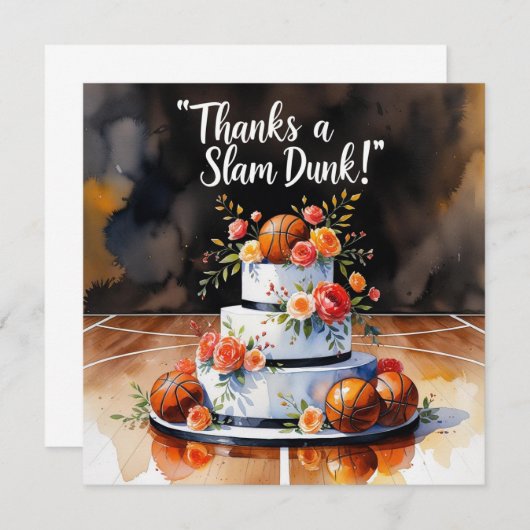 Basketbal met taart en bloemen bedankkaart (Voorkant / Achterkant)