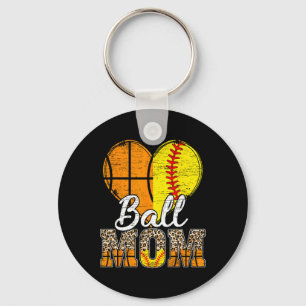 Basketbal Moeder Hart Softbal Mama Luipaard Moeder Sleutelhanger