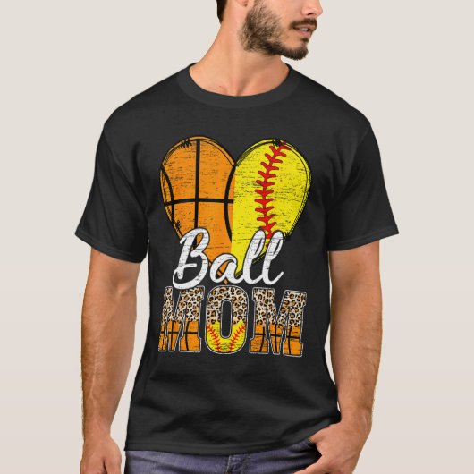 Basketbal Moeder Hart Softbal Mama Luipaard Moeder T-shirt (Voorkant)