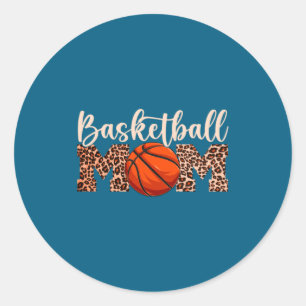 Basketbal Moeder Luipaard Print Moeder Leven Moede Ronde Sticker