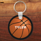 Basketbal, Naam in Wit, Tweezijdig, Zwart Sleutelhanger (Achterkant)