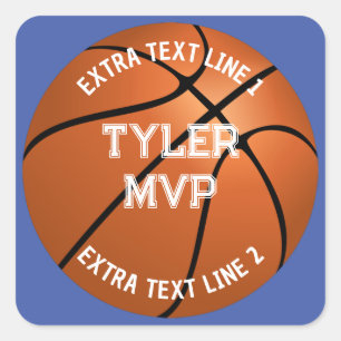 Basketbal, naam kind, MVP/nummer, 2 tekstregels Vierkante Sticker