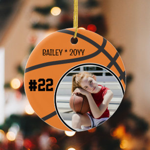 Basketbal Naam Rugnummer Foto Aandenken Keramisch Ornament