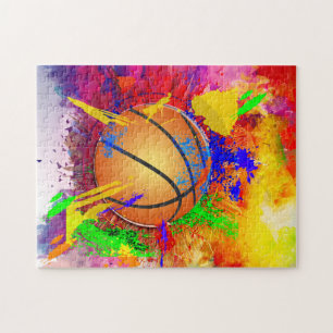 Basketbal Neon Verfspatten Modern Plezier Legpuzzel