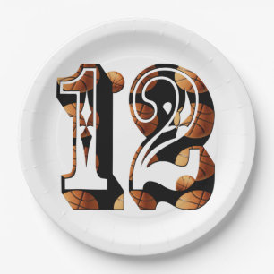 Basketbal Nummer 12 Afbeeldingslogo, Papieren Bordje