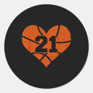 Basketbal nummer 21 Jersey Grappig Basketbal Hart Ronde Sticker