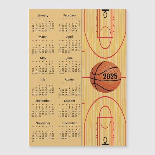 Basketbal Ontwerp 2025 Kalender Magnetische Kaart (Voorkant)