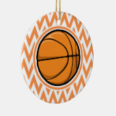 Basketbal op Sinaasappel en witte Chevron Keramisch Ornament (Rechts)