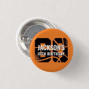 Basketbal Oranje Zwart Verjaardag Persoonlijk Ronde Button 3,2 Cm