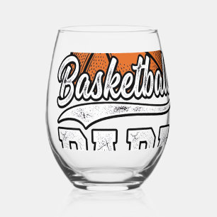 Basketbal Papa Vintage Gravure Shirt Ontwerp_1 Wijnglas Zonder Voet
