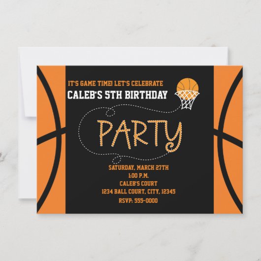 Basketbal Party Typografie Verjaardag Uitnodiging (Voorkant)