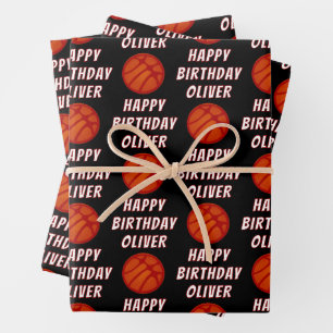 Basketbal patroon Sport Happy Birthday Inpakpapier Vel