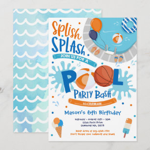 Basketbal Pool Party Splish Splash Pool Verjaardag Kaart