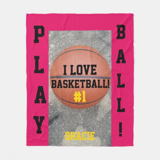 Basketbal Raspberry Naam Fleece Deken (Voorkant)