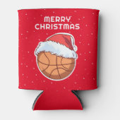 Basketbal Rode Kerstman Hoed Vrolijk Kerstfeest Blikjeskoeler (Voorkant)