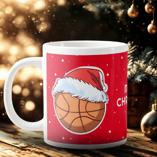 Basketbal Rode Kerstman Hoed Vrolijk Kerstfeest Extra Grote Beker