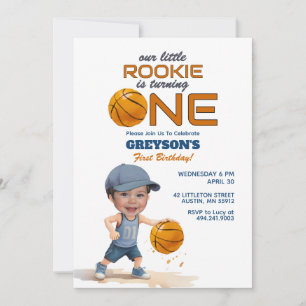 Basketbal Rookie 1e verjaardag foto uitnodiging