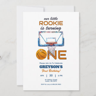 Basketbal Rookie 1e verjaardag uitnodiging