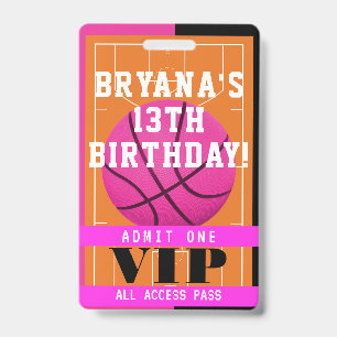 Basketbal Roze Verjaardagsfeest VIP Pas Badge