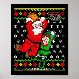 Basketbal Santa Claus Slam Dunk Elf Ugly Christmas Poster