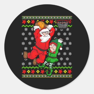 Basketbal Santa Claus Slam Dunk Elf Ugly Christmas Ronde Sticker