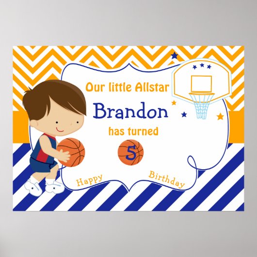 Basketbal Schattige Brunette Boy Verjaardag Poster (Voorkant)