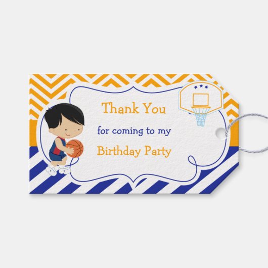 Basketbal Schattige Zwart Haar Jongen Gift Label Cadeaulabel (Voorkant (Horizontaal))