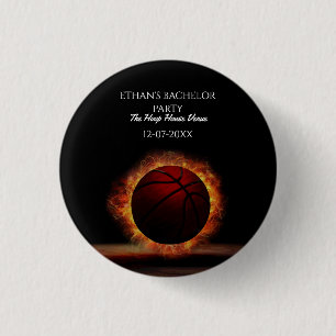 Basketbal Sinaasappel Zwart Bachelor / Verjaardags Ronde Button 3,2 Cm