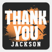 Basketbal Sinaasappel Zwart Verjaardag Dank u Vierkante Sticker (Voorkant)