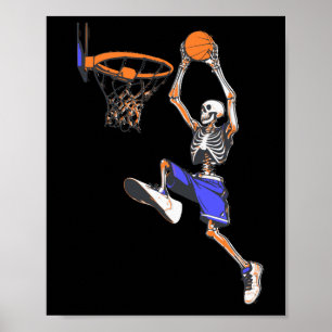 Basketbal Slam Dunk Skeleton Halloween Poster