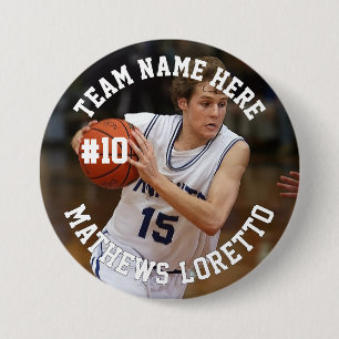Basketbal Speler Naam Foto Nummer Team Ronde Button 7,6 Cm