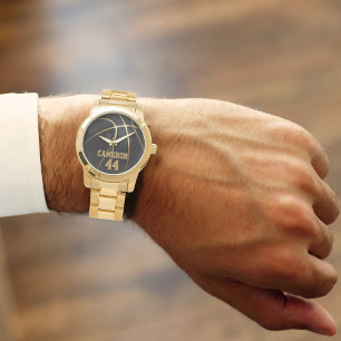 Basketbal Speler Naam & Nummer Zwart & Goud Horloge