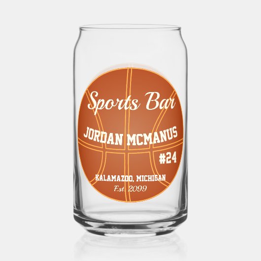Basketbal Sport Bar Bier Blikvorm Glas (Voorkant)