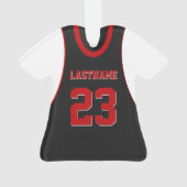 Basketbal Sport Jersey Zwart Rood Ornament (achterkant)