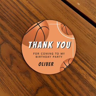 Basketbal Sport Kids Verjaardag Dank u Ronde Sticker
