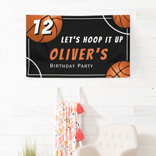 Basketbal Sport Kids Verjaardagsfeestje Hoop it up Spandoek (Insitu)