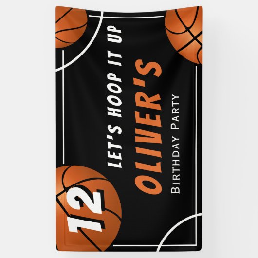 Basketbal Sport Kids Verjaardagsfeestje Hoop it up Spandoek (Verticaal)
