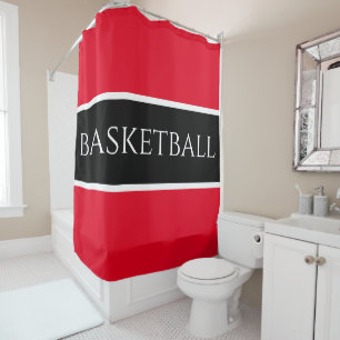 BASKETBAL Sportief Helder Rood Zwart Wit Strepen Douchegordijn