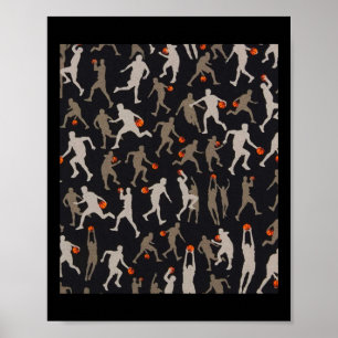 Basketbal stof zwarte patronen poster