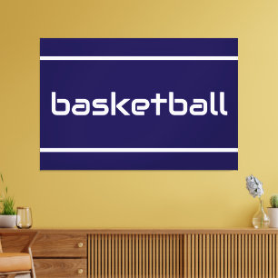 BASKETBAL Strak Sportieve Tekst Strepen Op Donkerb Canvas Afdruk