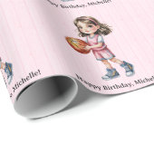 Basketbal thema verjaardagsfeestje voor meisjes cadeaupapier (Rol Hoek)