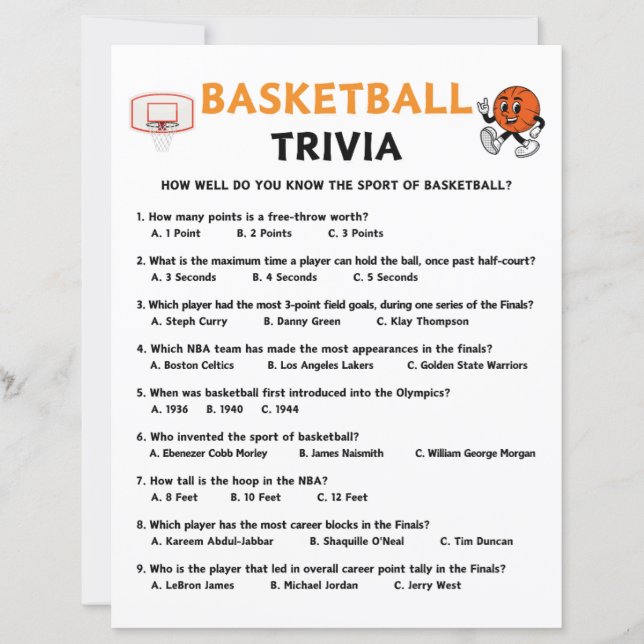 Basketbal Trivia Game (Voorkant)