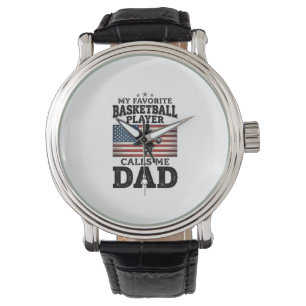 Basketbal Vader Patriottische Vintage Gravure T-Sh Horloge