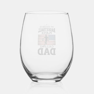 Basketbal Vader Patriottische Vintage Gravure T-Sh Wijnglas Zonder Voet