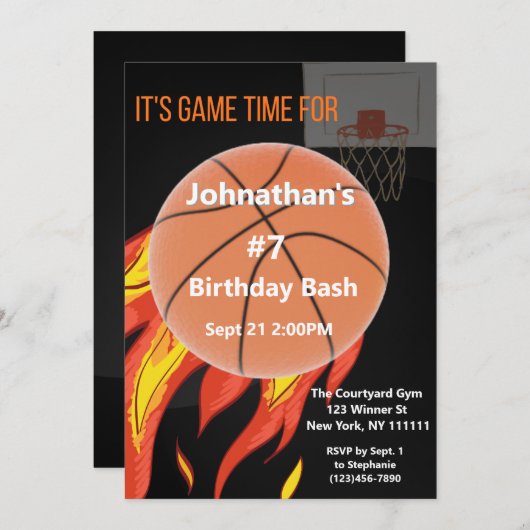 Basketbal Verjaardag Bash- Het is Game Time Kaart (Voorkant / Achterkant)