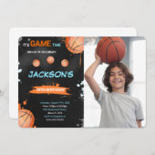 Basketbal Verjaardag Foto uitnodiging (Voorkant / Achterkant)