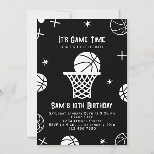 Basketbal Verjaardag Uitnodiging, Basket Ball Part Kaart (Voorkant)