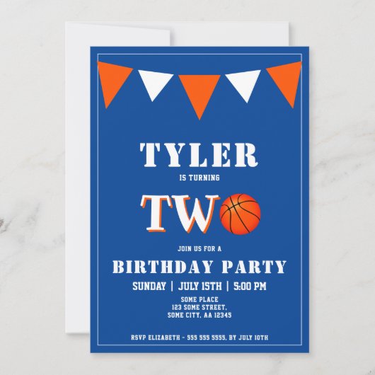 Basketbal Verjaardag Uitnodiging Jongen 2e Verjaar (Voorkant)