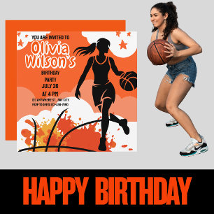 Basketbal verjaardagsfeest, basketbalspeler Inv Kaart