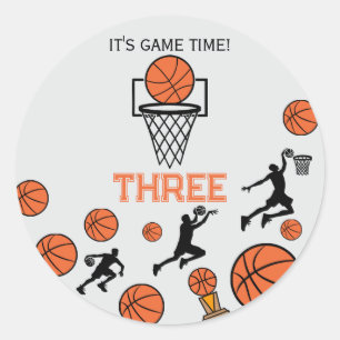 Basketbal verjaardagsfeest uitnodiging ronde sticker